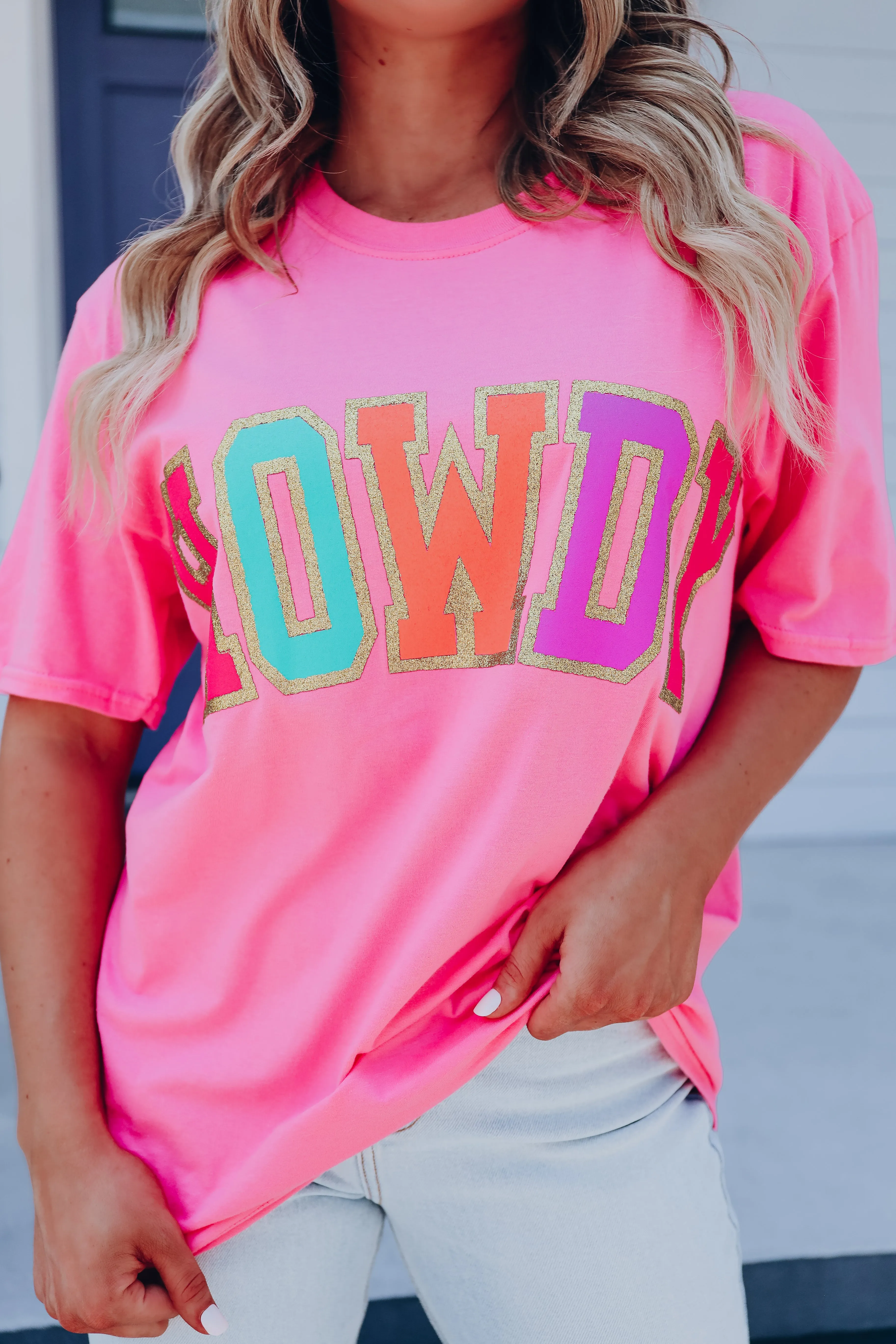 Glitter Howdy Graphic Tee - Pink