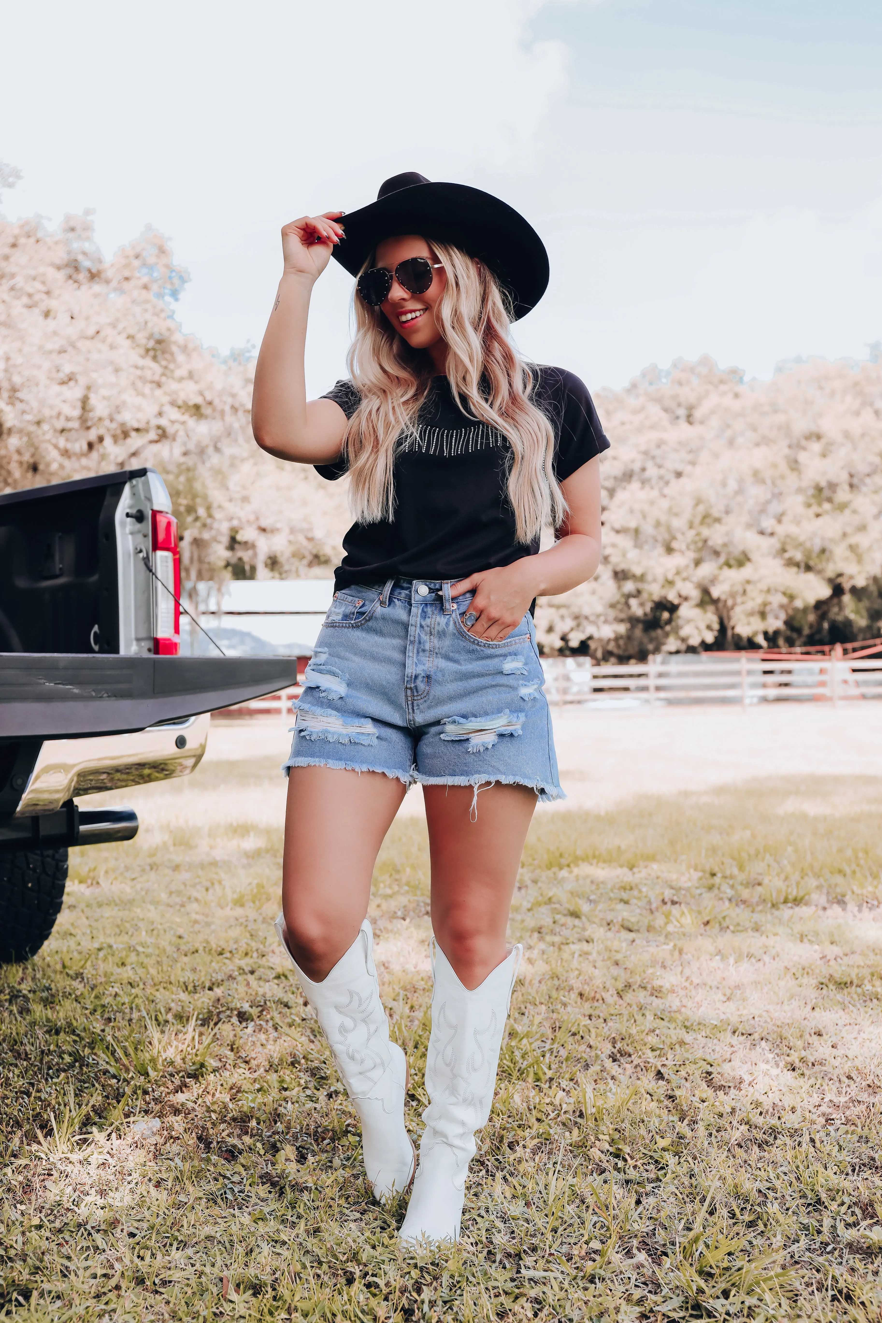 Go-To Rhinestone Fringe Tee - Black