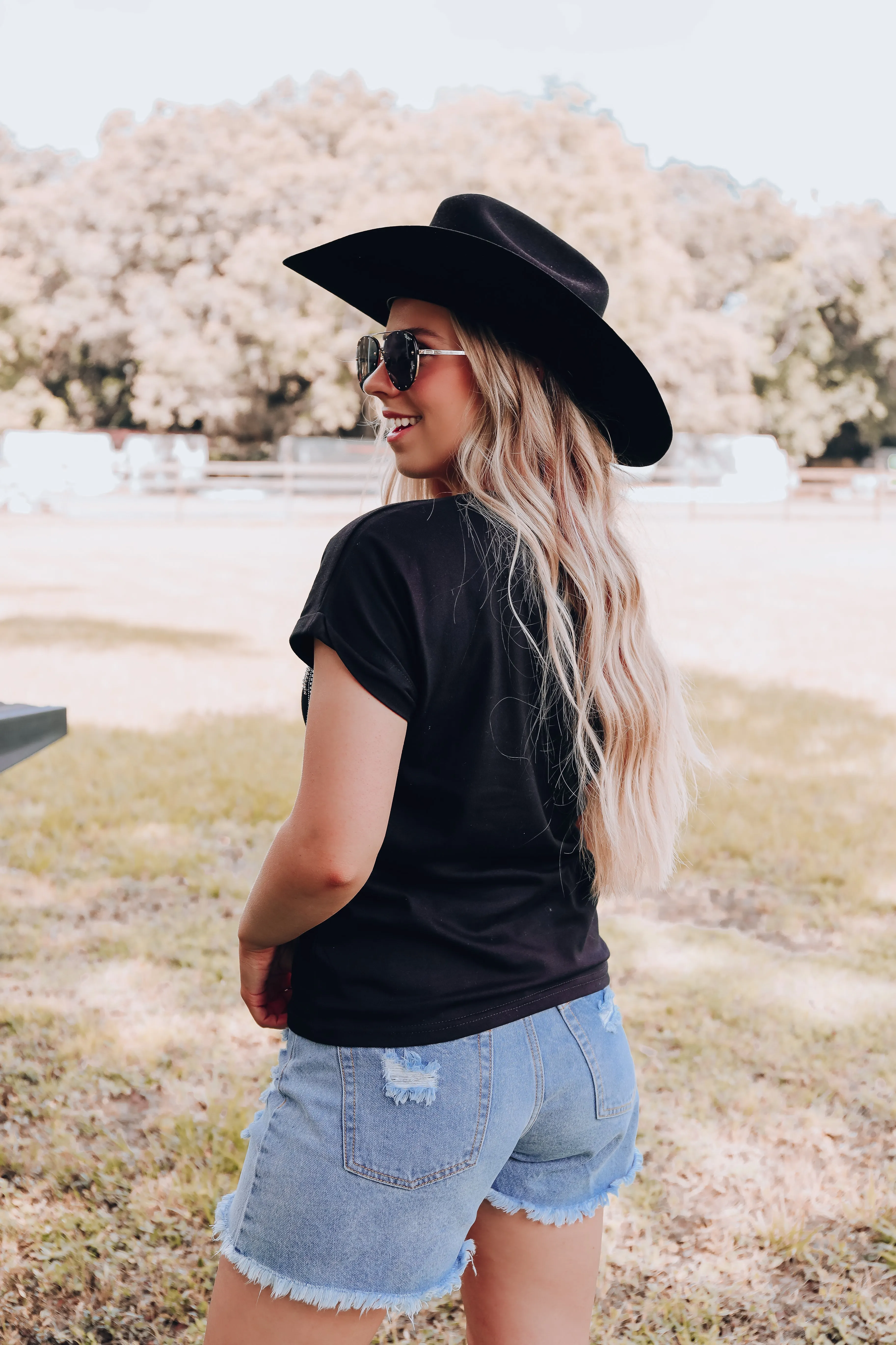 Go-To Rhinestone Fringe Tee - Black