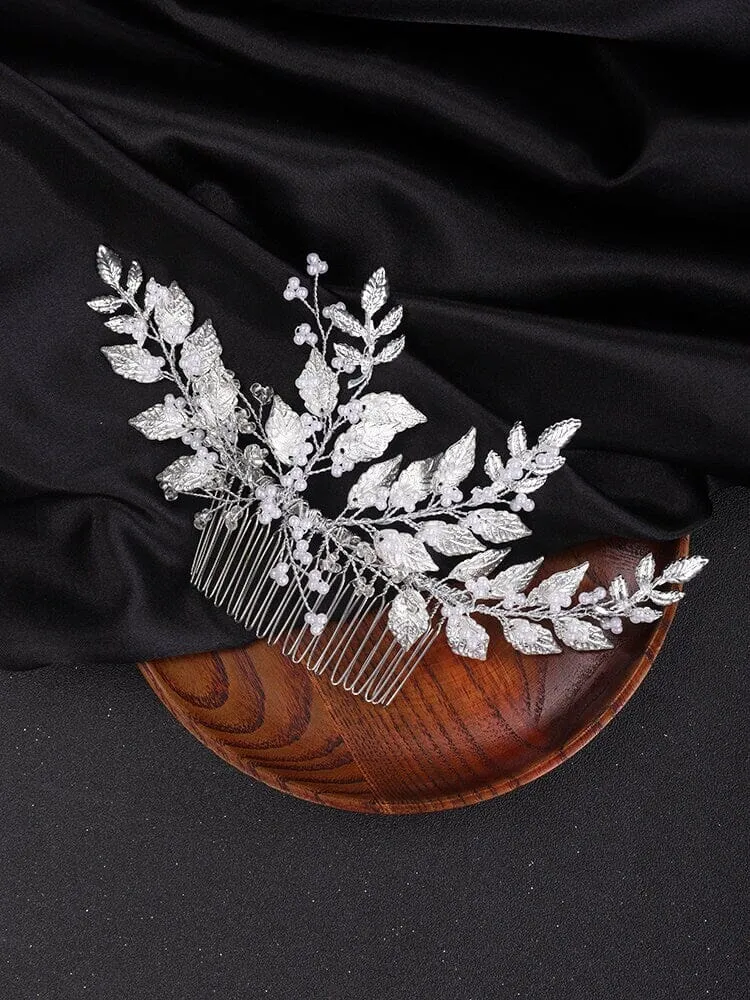 Gold Leaf Large Bridal Hair Comb, Wedding Decorative Hair Comb, Gold Branch Wedding Hairpiece