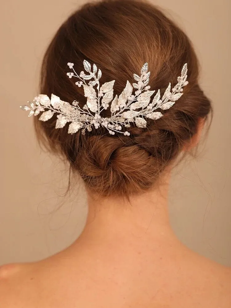 Gold Leaf Large Bridal Hair Comb, Wedding Decorative Hair Comb, Gold Branch Wedding Hairpiece