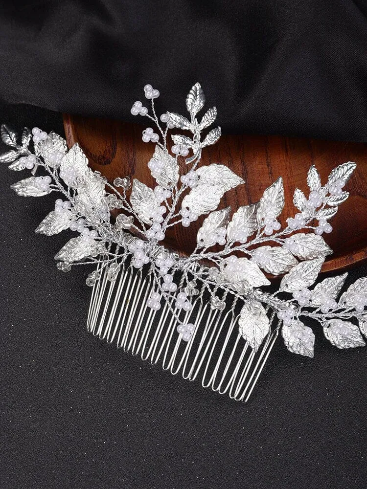 Gold Leaf Large Bridal Hair Comb, Wedding Decorative Hair Comb, Gold Branch Wedding Hairpiece