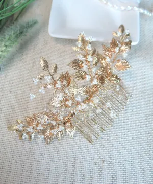 Gold Leaf Large Bridal Hair Comb, Wedding Decorative Hair Comb, Gold Branch Wedding Hairpiece