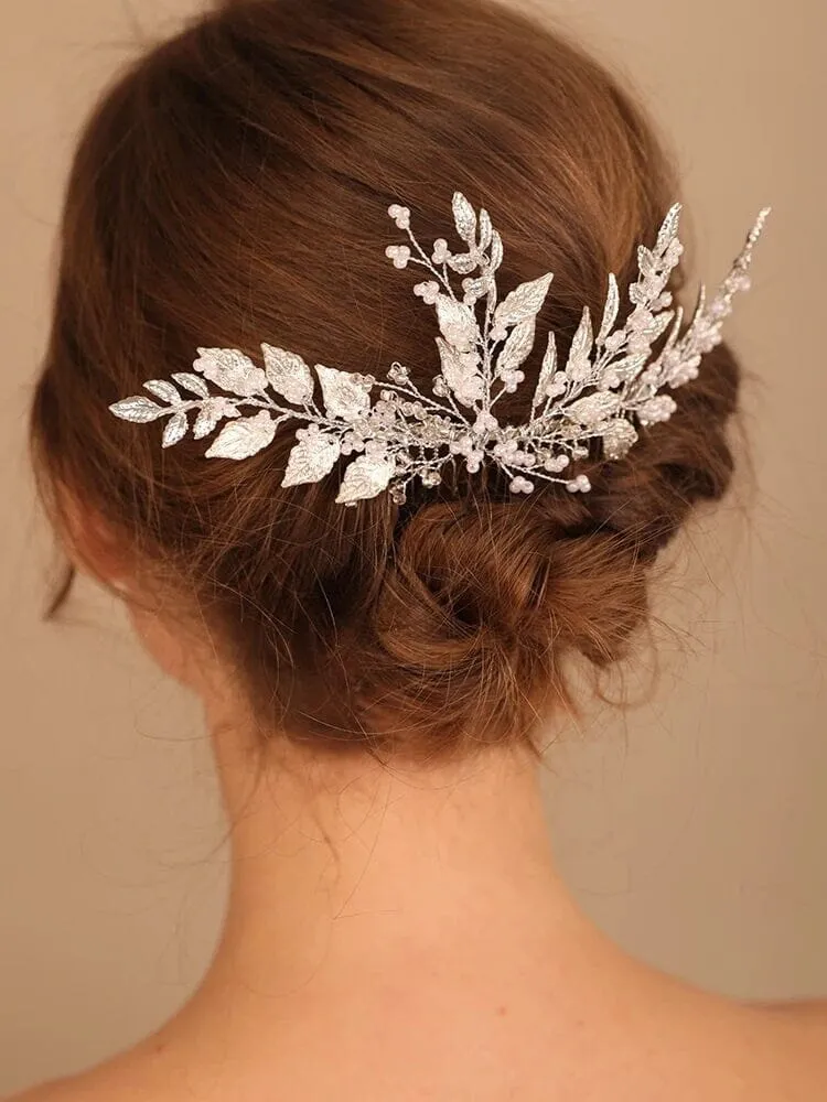 Gold Leaf Large Bridal Hair Comb, Wedding Decorative Hair Comb, Gold Branch Wedding Hairpiece