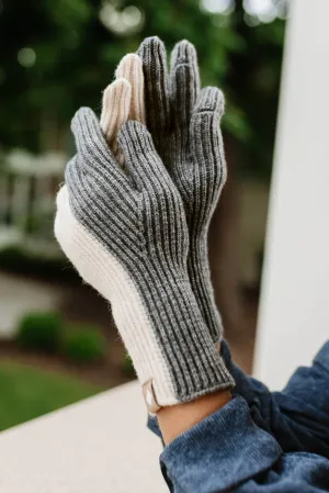 Gray Color Block Knitted Touch Screen Gloves