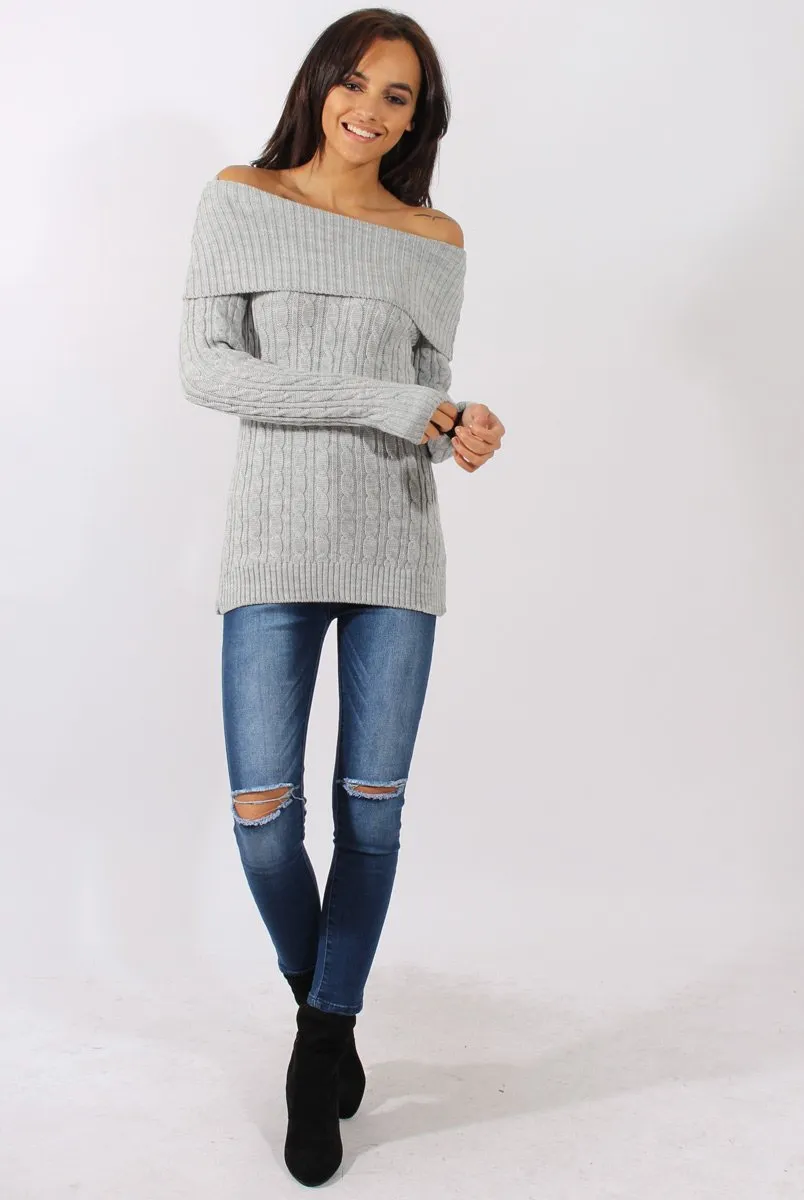Grey Cable Knit Bardot Top - Deakin