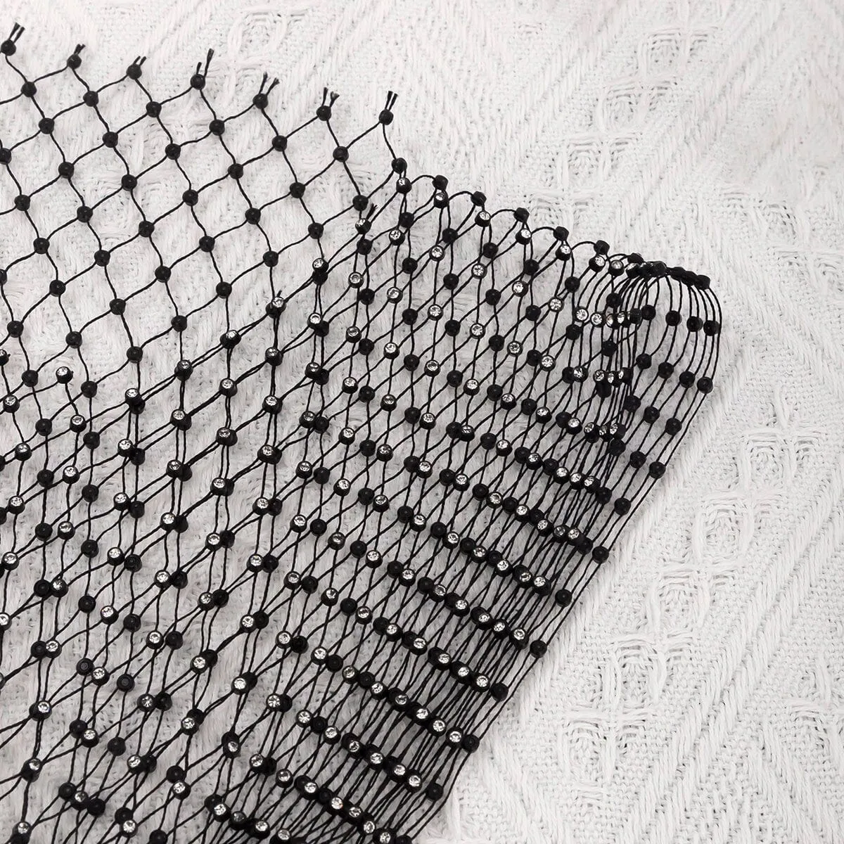 Handmade Glittering Rhinestone Fishnet See Through Mesh Cover Up Long Dress