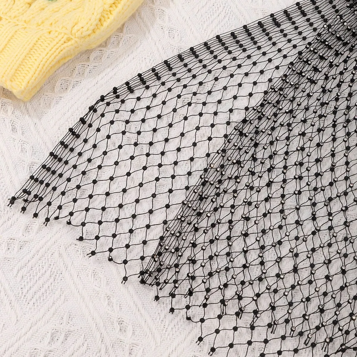 Handmade Glittering Rhinestone Fishnet See Through Mesh Cover Up Long Dress