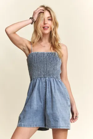Hazel Blues® |  ADORA Smocked Spaghetti Strap Denim Romper