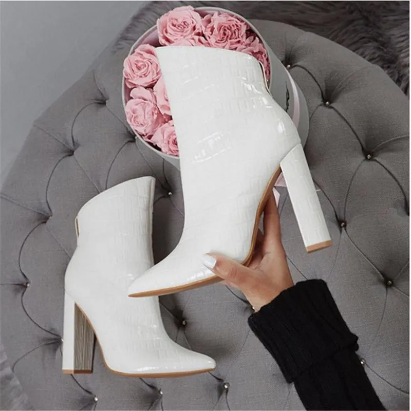 High Heels Leather Ankle Boots