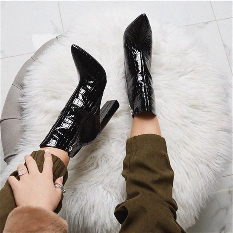 High Heels Leather Ankle Boots
