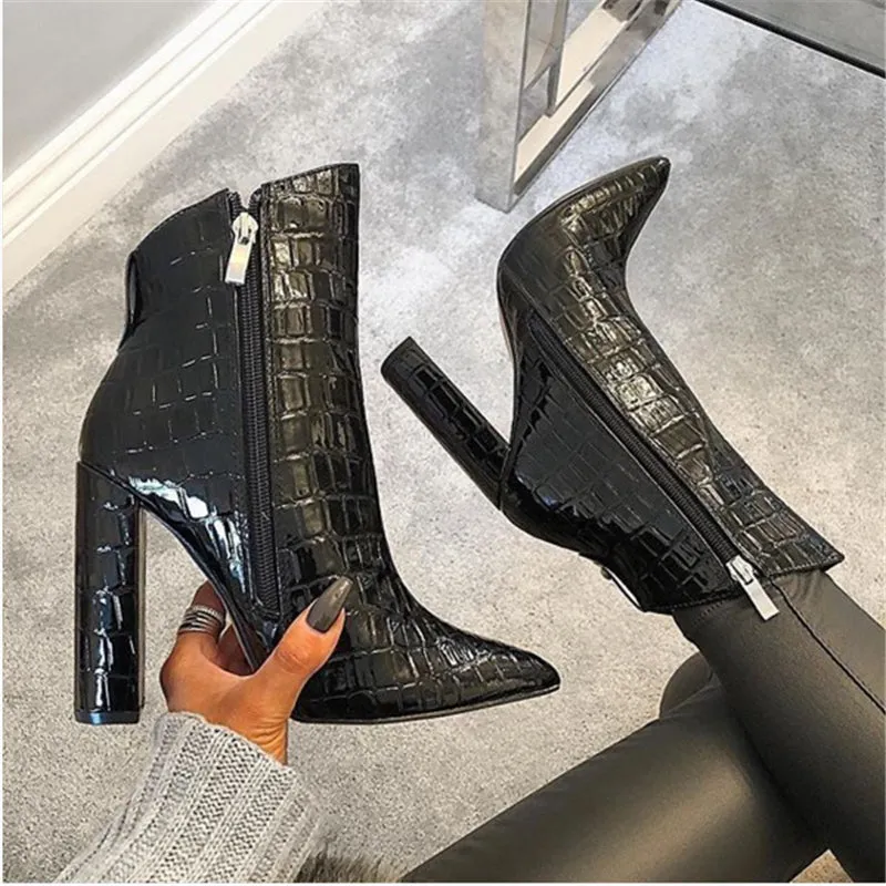 High Heels Leather Ankle Boots