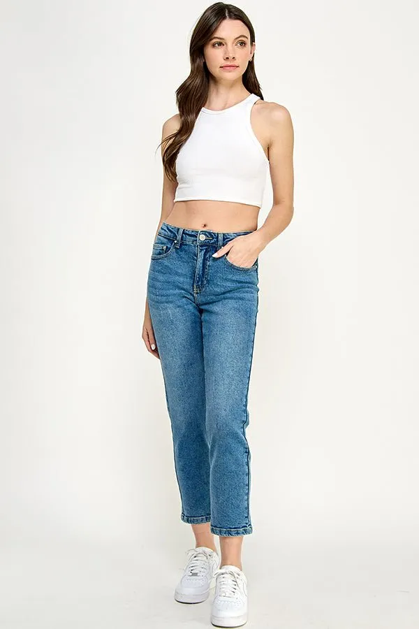 HIGH RISE  ANKLE STRAIGHT JEANS
