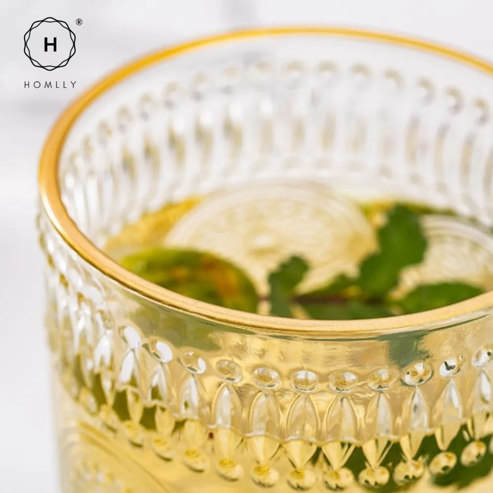 Homlly Gold Rim Clear Crystal Baroque Wine Glass