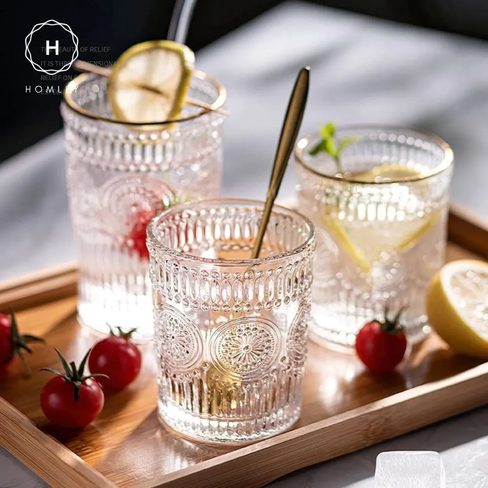 Homlly Gold Rim Clear Crystal Baroque Wine Glass