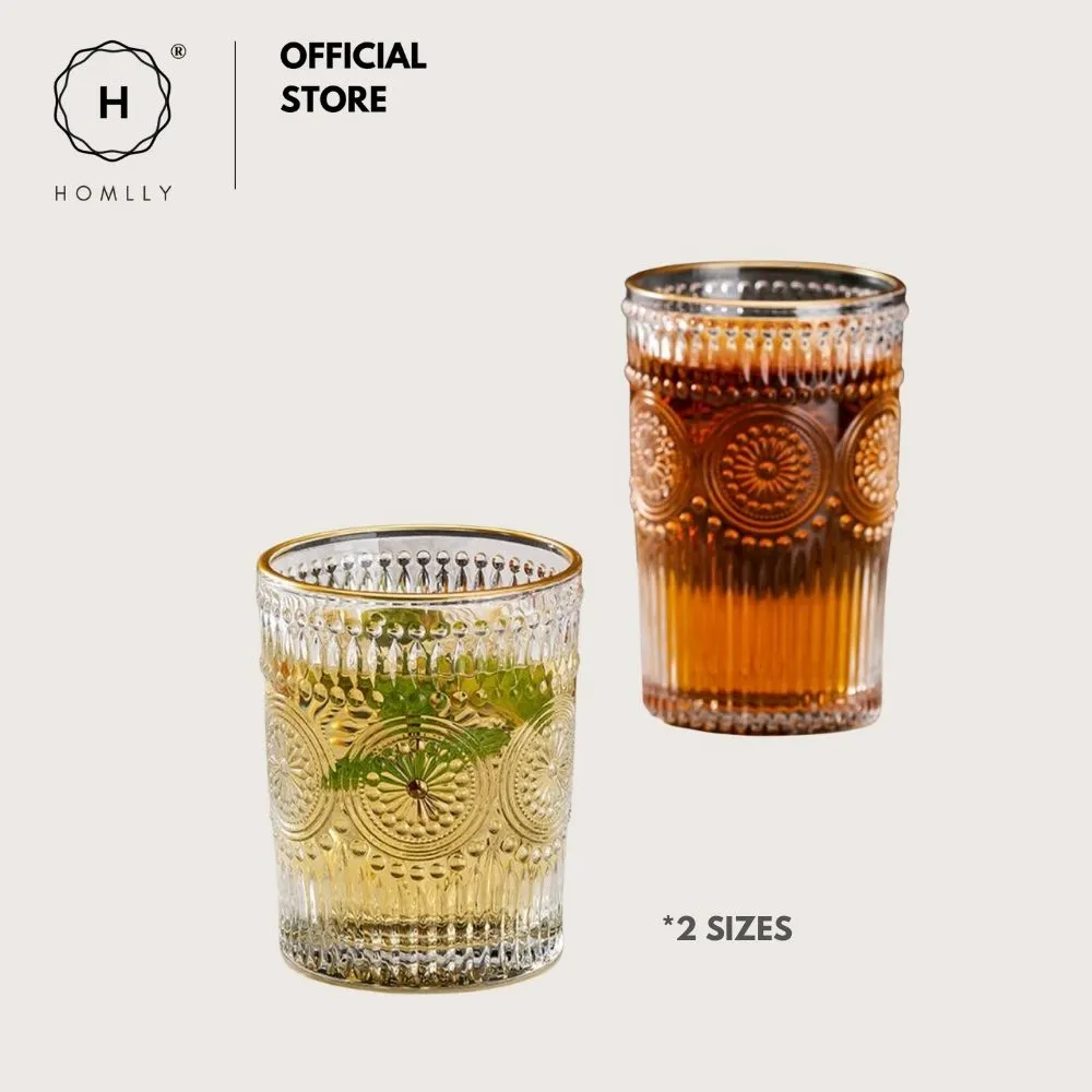 Homlly Gold Rim Clear Crystal Baroque Wine Glass