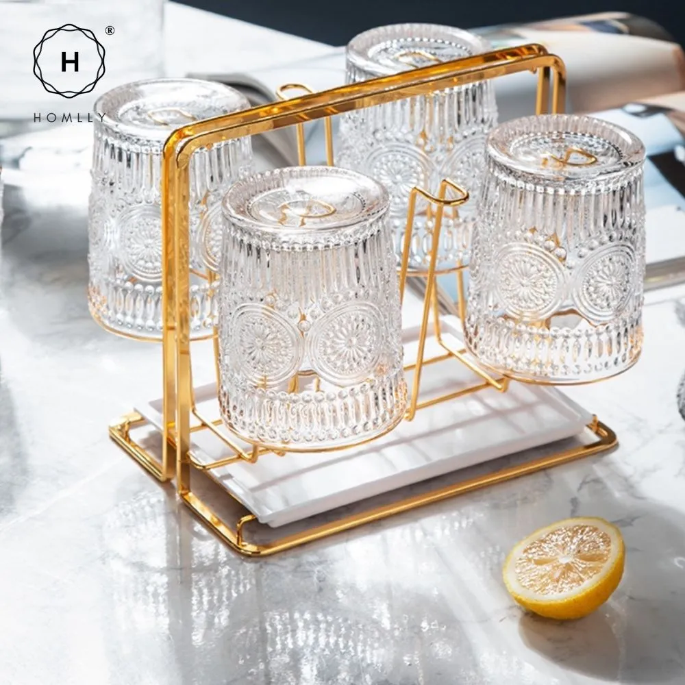 Homlly Gold Rim Clear Crystal Baroque Wine Glass