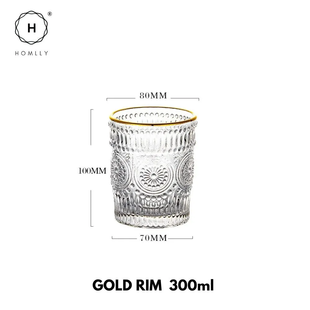 Homlly Gold Rim Clear Crystal Baroque Wine Glass