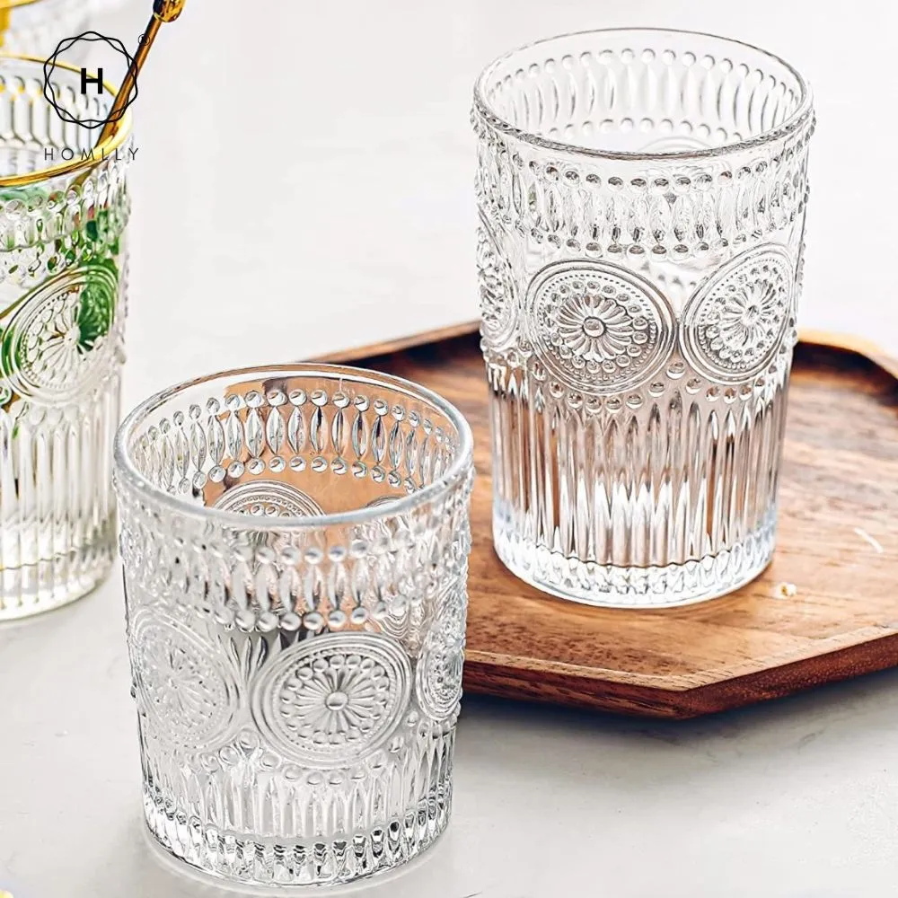 Homlly Gold Rim Clear Crystal Baroque Wine Glass
