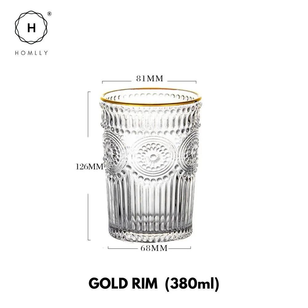 Homlly Gold Rim Clear Crystal Baroque Wine Glass