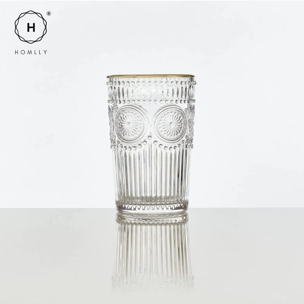 Homlly Gold Rim Clear Crystal Baroque Wine Glass