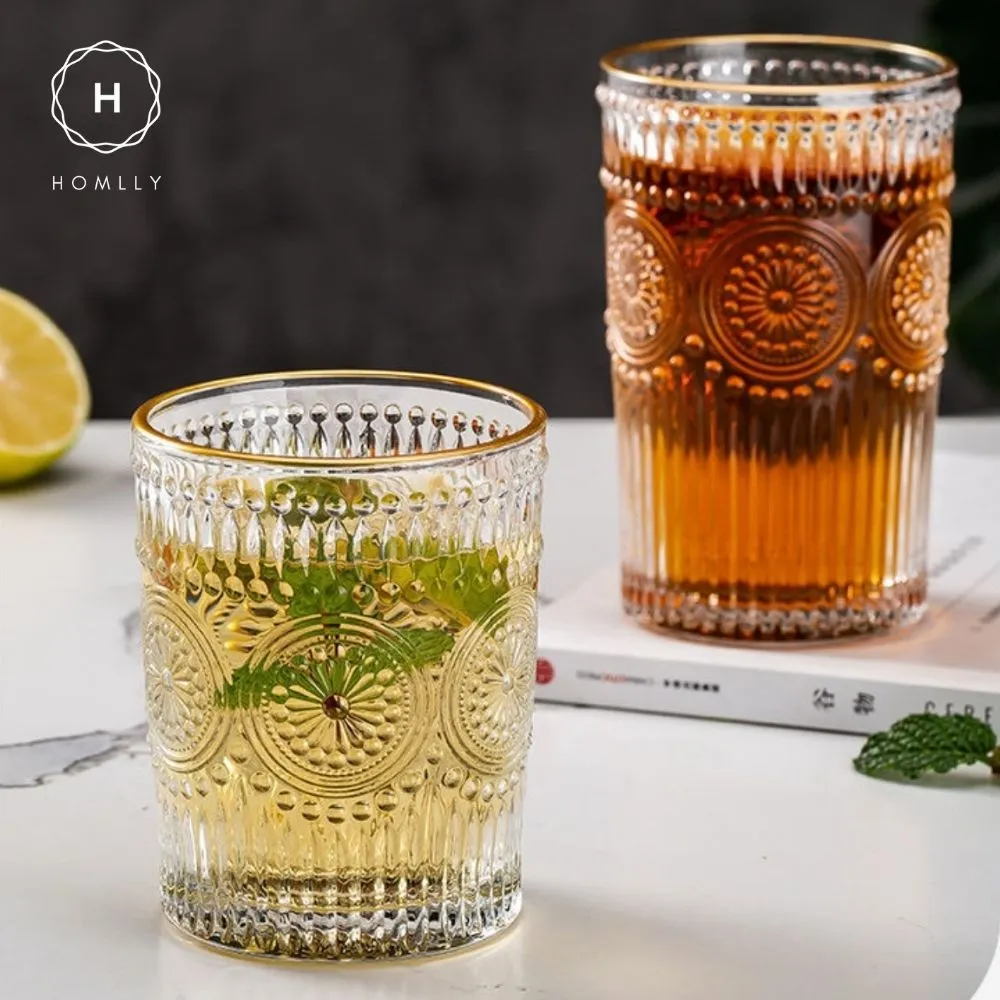 Homlly Gold Rim Clear Crystal Baroque Wine Glass