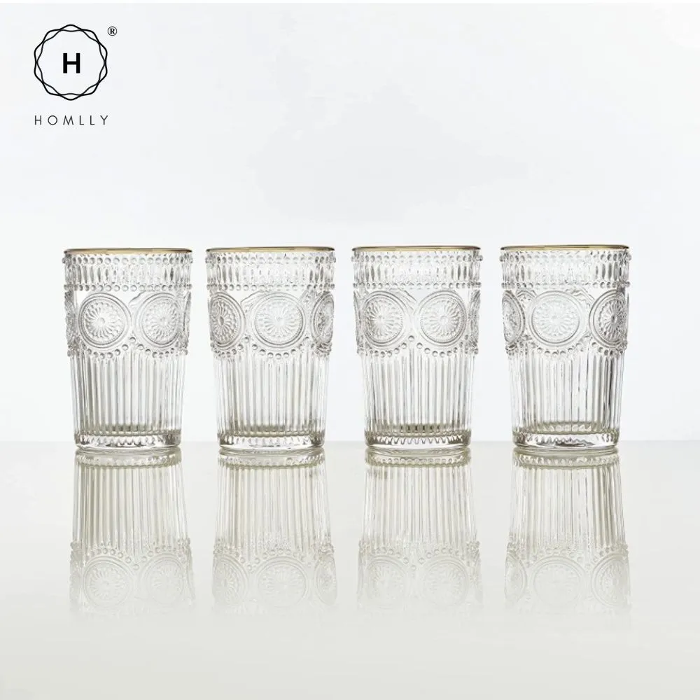 Homlly Gold Rim Clear Crystal Baroque Wine Glass