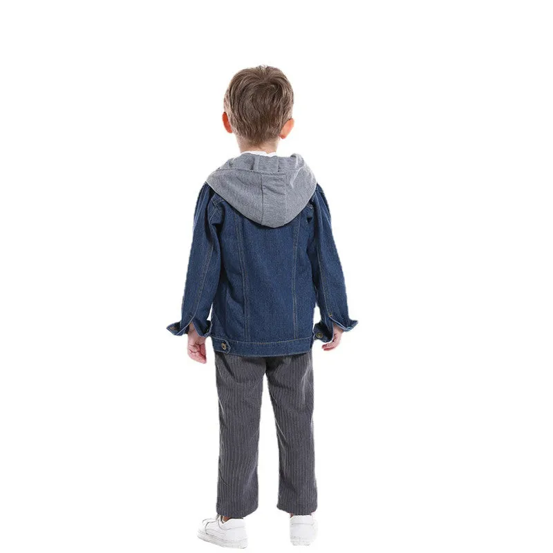 Hooded Lapel Zipper Toddler Baby Boys Girls Denim Jacket Coats