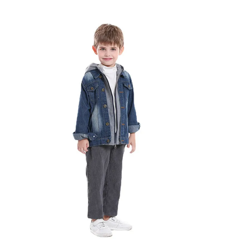 Hooded Lapel Zipper Toddler Baby Boys Girls Denim Jacket Coats
