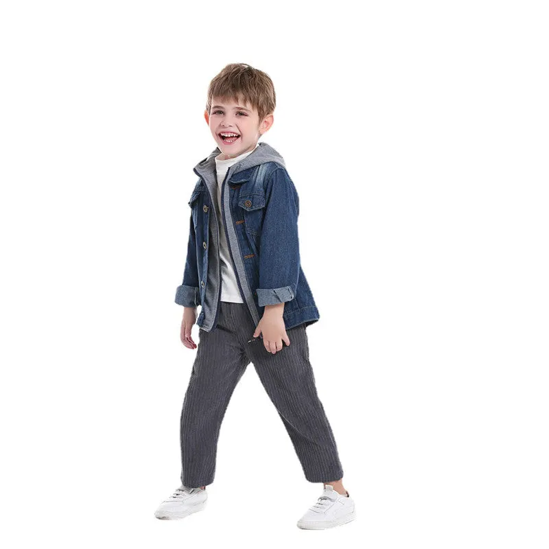 Hooded Lapel Zipper Toddler Baby Boys Girls Denim Jacket Coats