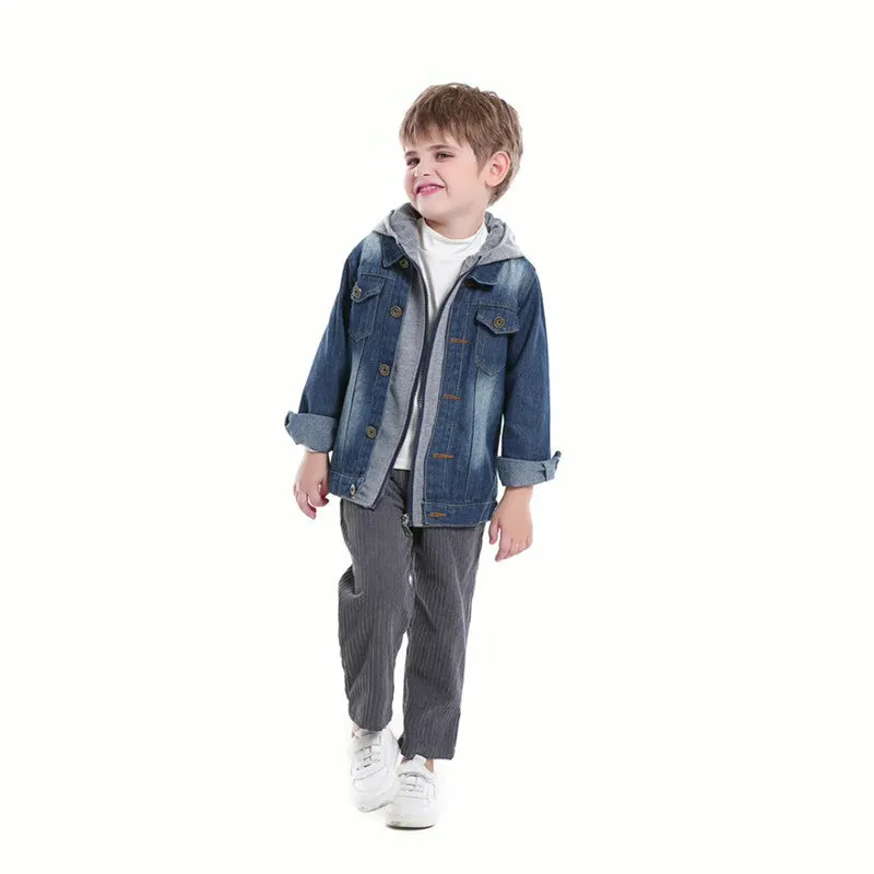 Hooded Lapel Zipper Toddler Baby Boys Girls Denim Jacket Coats