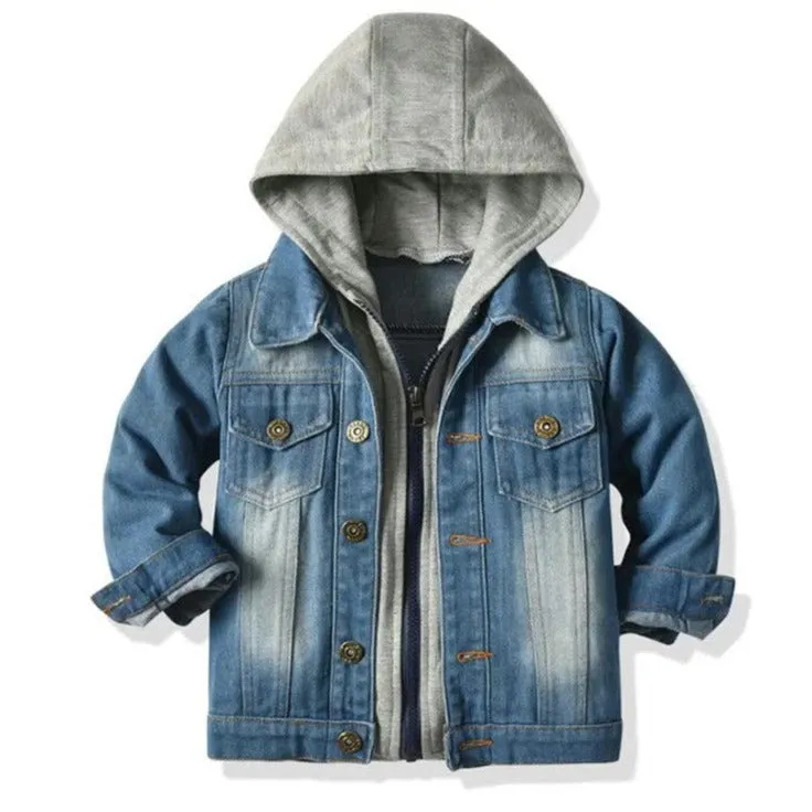 Hooded Lapel Zipper Toddler Baby Boys Girls Denim Jacket Coats