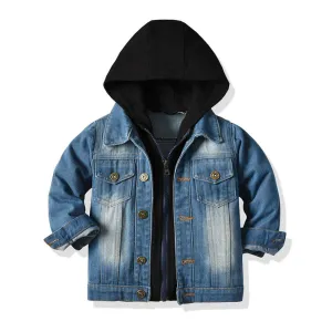 Hooded Lapel Zipper Toddler Baby Boys Girls Denim Jacket Coats