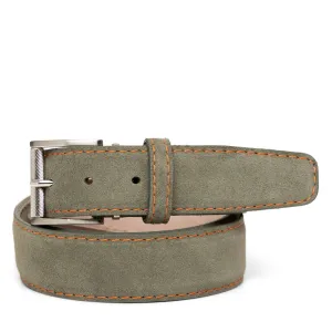 Italian Suede Custom Belt in Olive w/ Orange Stitch
