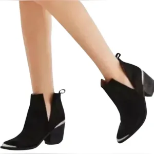 JEFFREY CAMPBELL Cromwell Block Heel Suede Ankle Bootie Black/Silver Sz 10 ✨GUC✨