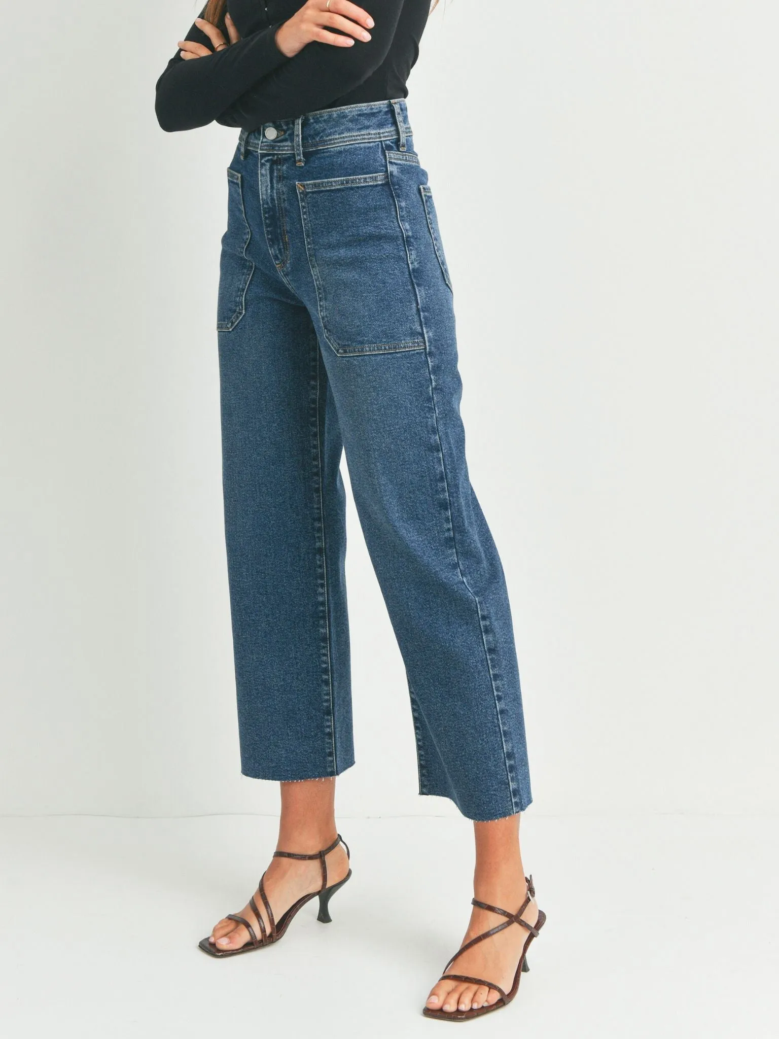 Just Black Dark Denim High Rise Utility Wide Leg