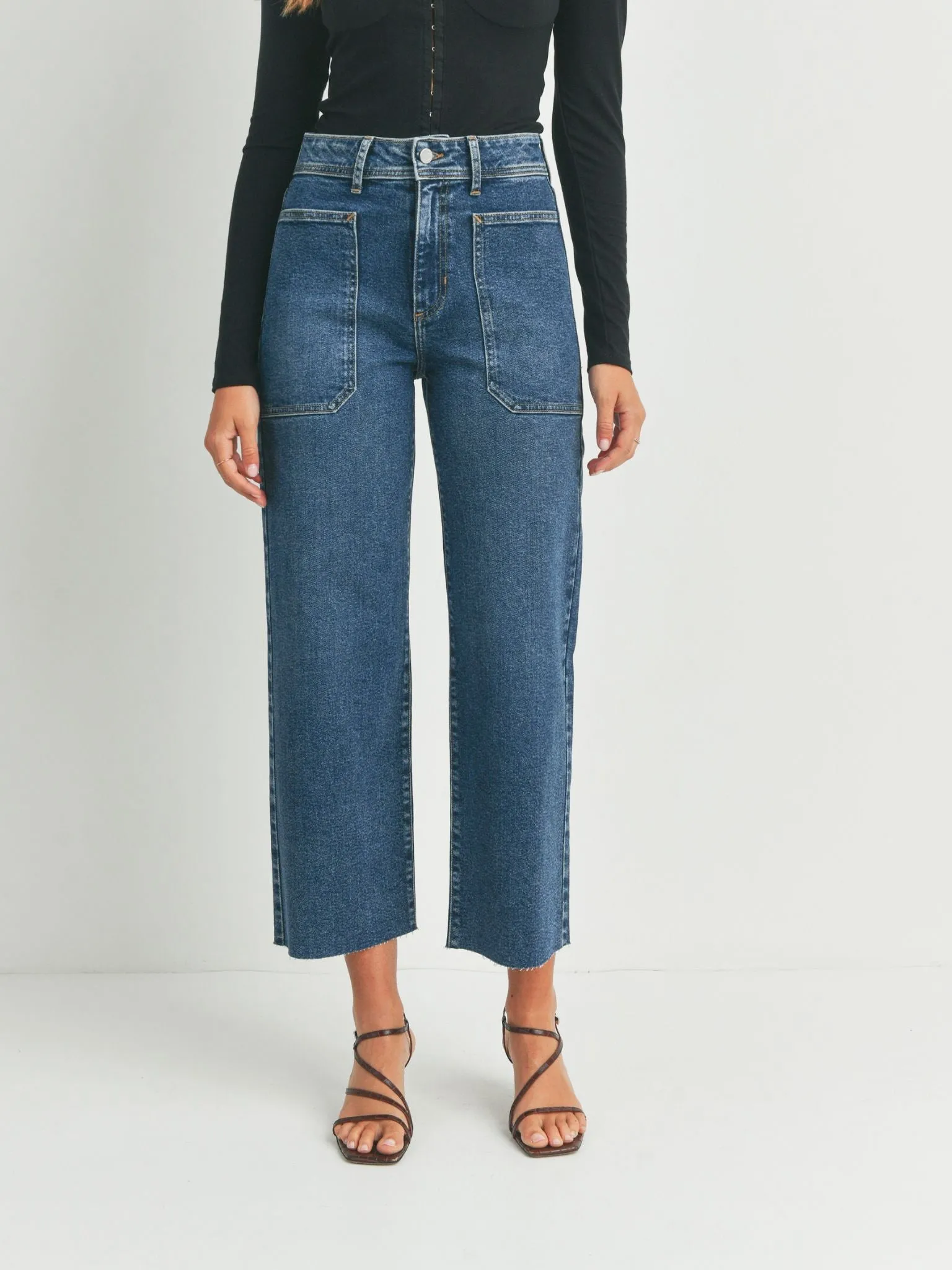 Just Black Dark Denim High Rise Utility Wide Leg