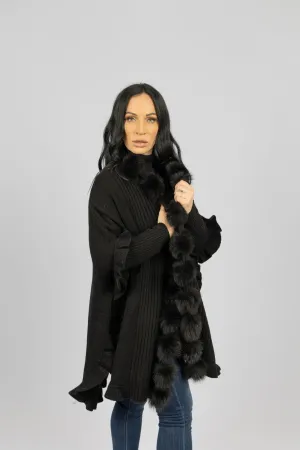Knit Wrap with Fox Pieces & Ruffles on Sleeves