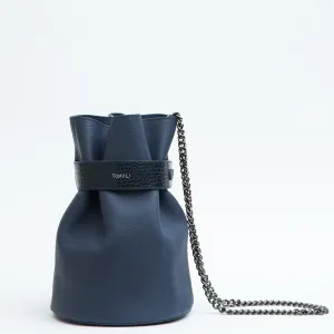 la bourse mini belted leather bucket bag - denim