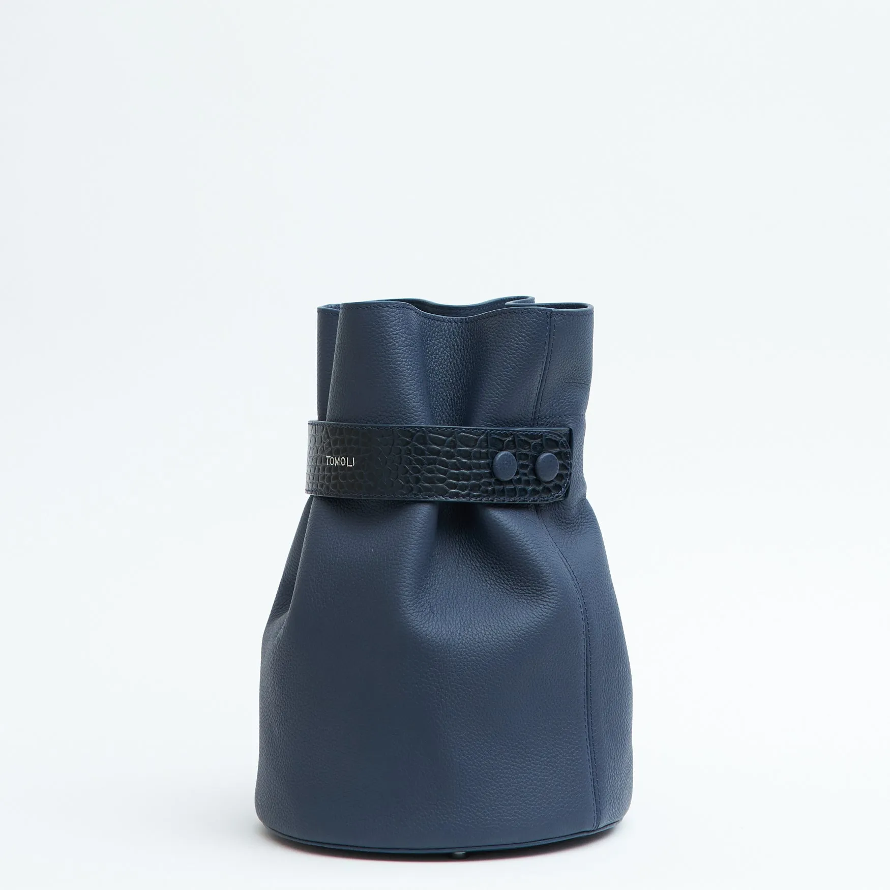 la bourse mini belted leather bucket bag - denim