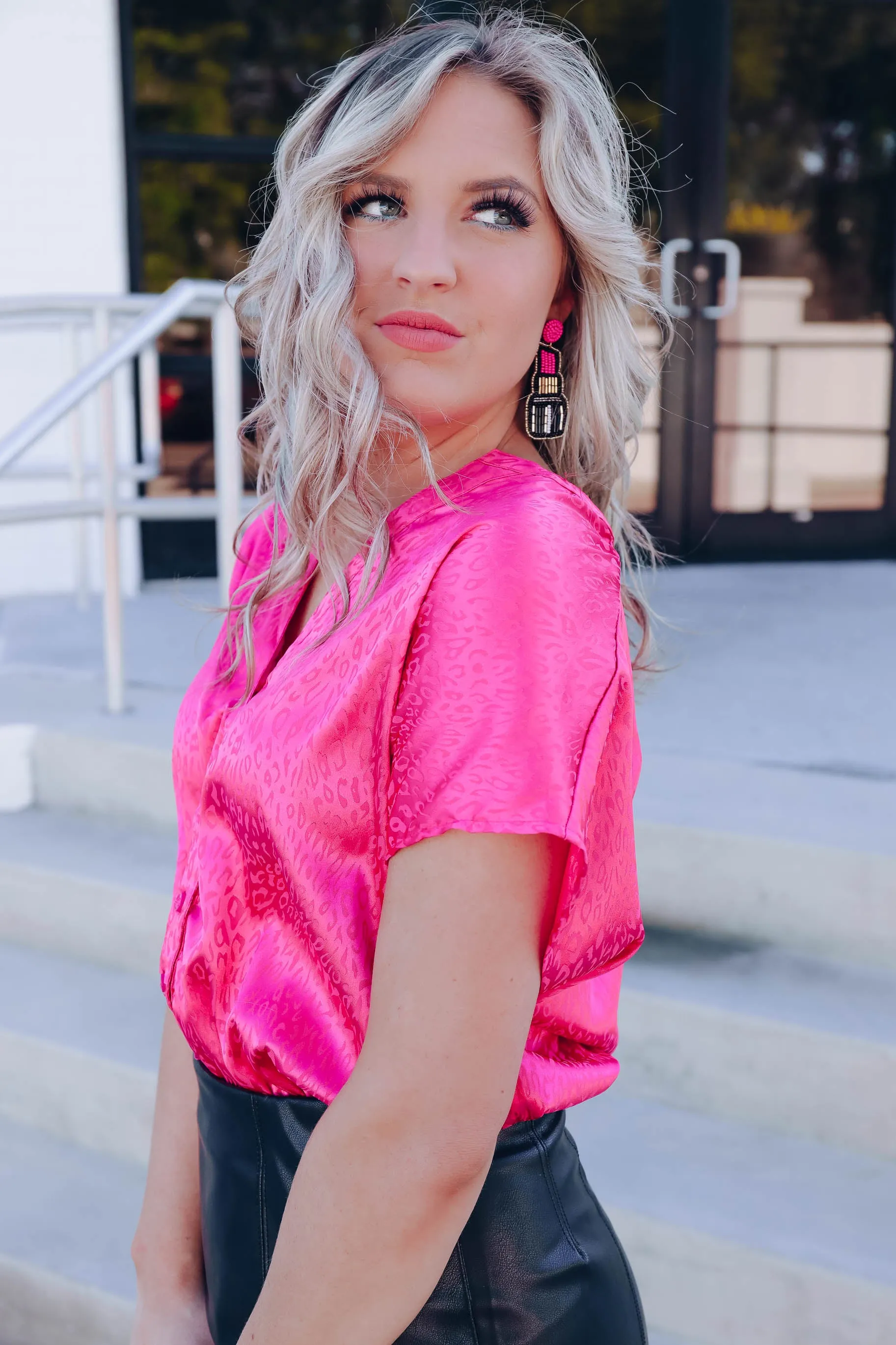 Lada Embossed Leopard Bodysuit - Pink