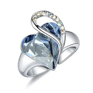 Leafael"Infinity Love" Women's Adjustable Crystal Heart Ring Light Sapphire Blue March December Birthstone Jewelry Gifts for Women, Silver-tone, Open End, Size 6.5-8