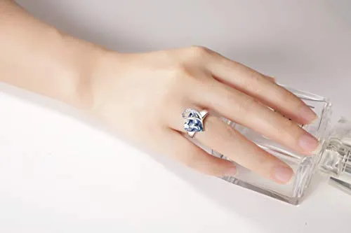 Leafael"Infinity Love" Women's Adjustable Crystal Heart Ring Light Sapphire Blue March December Birthstone Jewelry Gifts for Women, Silver-tone, Open End, Size 6.5-8