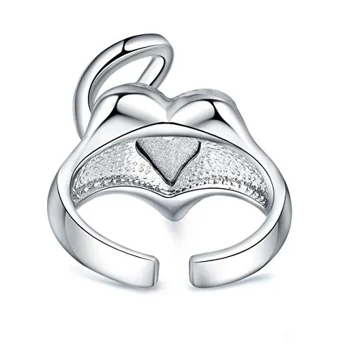 Leafael"Infinity Love" Women's Adjustable Crystal Heart Ring Light Sapphire Blue March December Birthstone Jewelry Gifts for Women, Silver-tone, Open End, Size 6.5-8