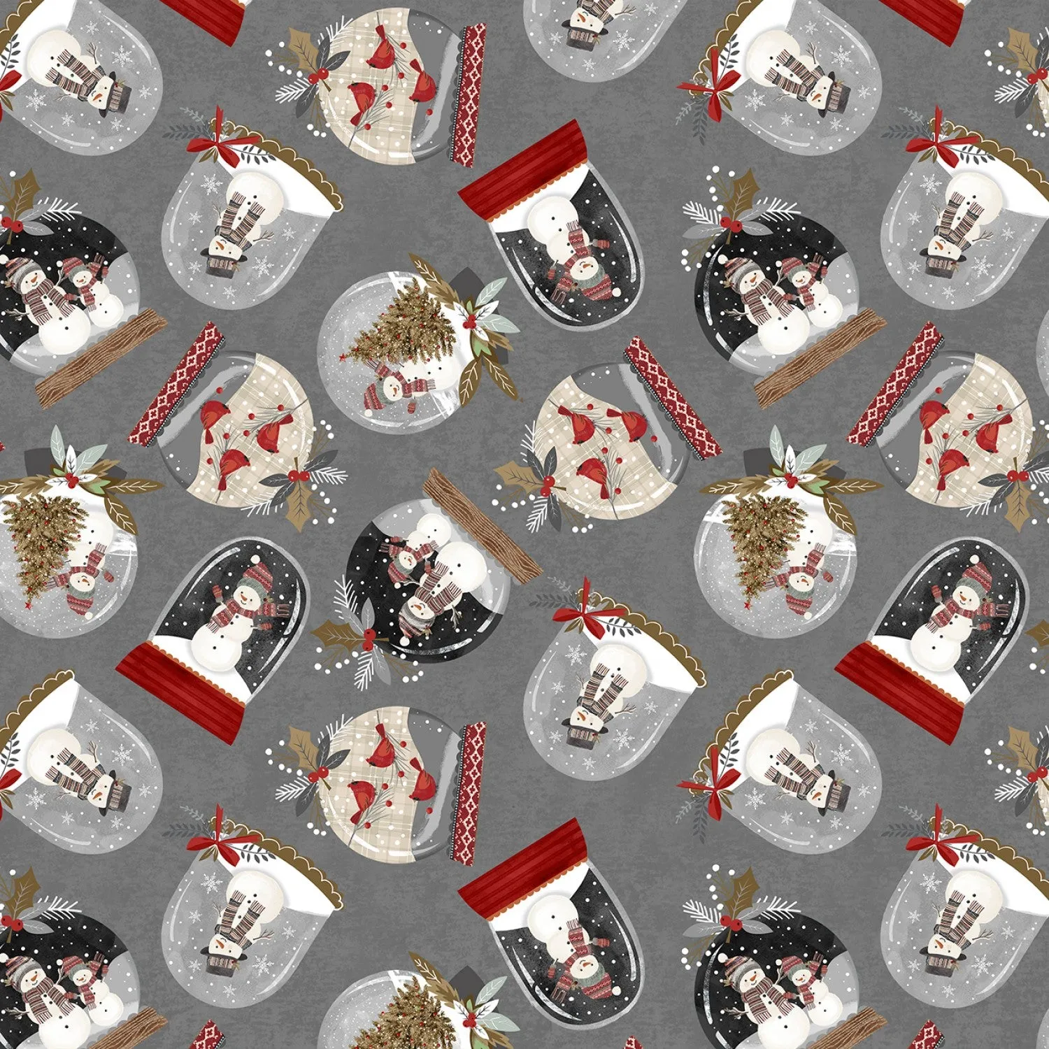 Let It Snow, Snowmen in Snow Globes in Grey