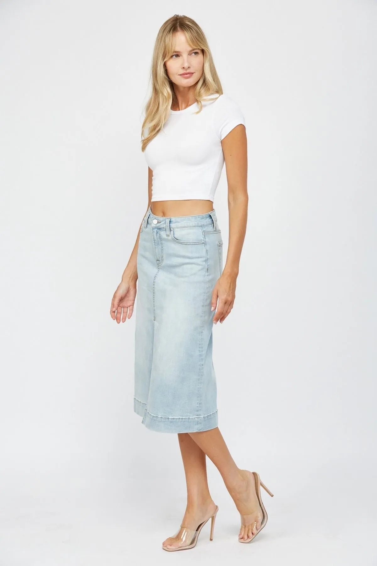 Light Wash Denim Midi Skirt