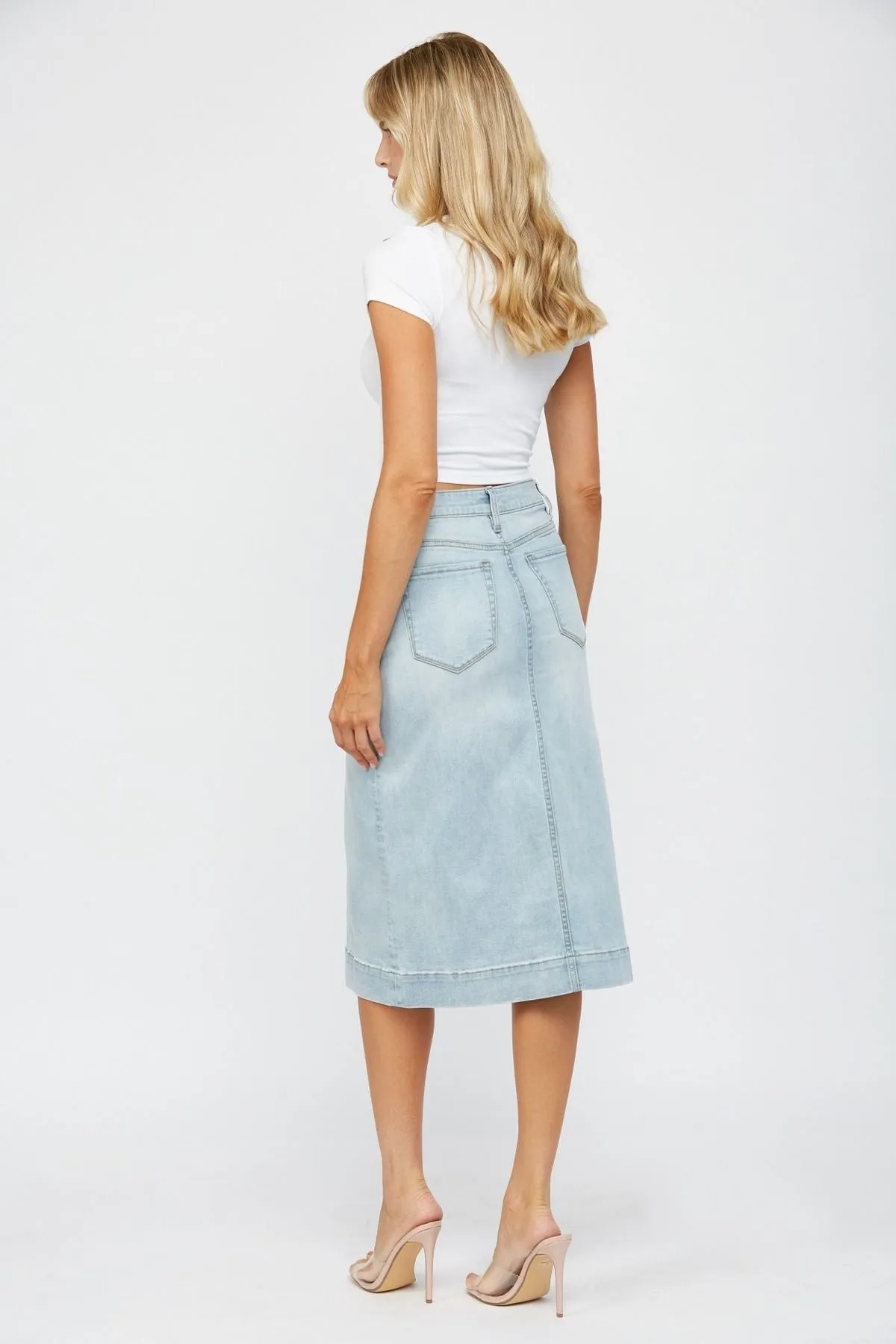 Light Wash Denim Midi Skirt