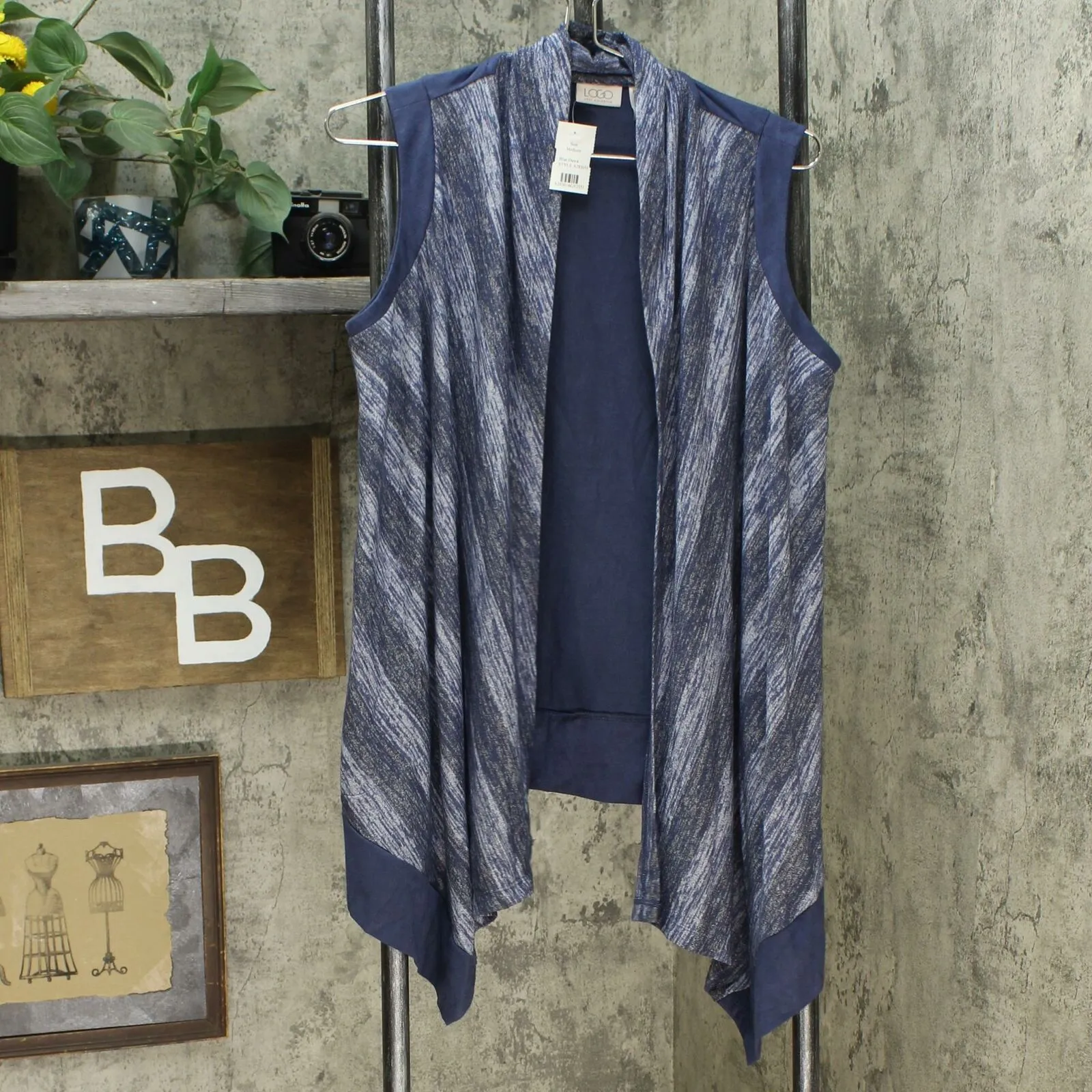 LOGO by Lori Goldstein Women's Striped Vest with Faux Suede Back