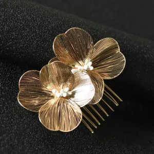 Long Dangle Y Necklace, Snake Chain Tie Necklace, Floral Deep V Bridal Necklace, Two Flower Hair Comb, or Large Flower Earrings