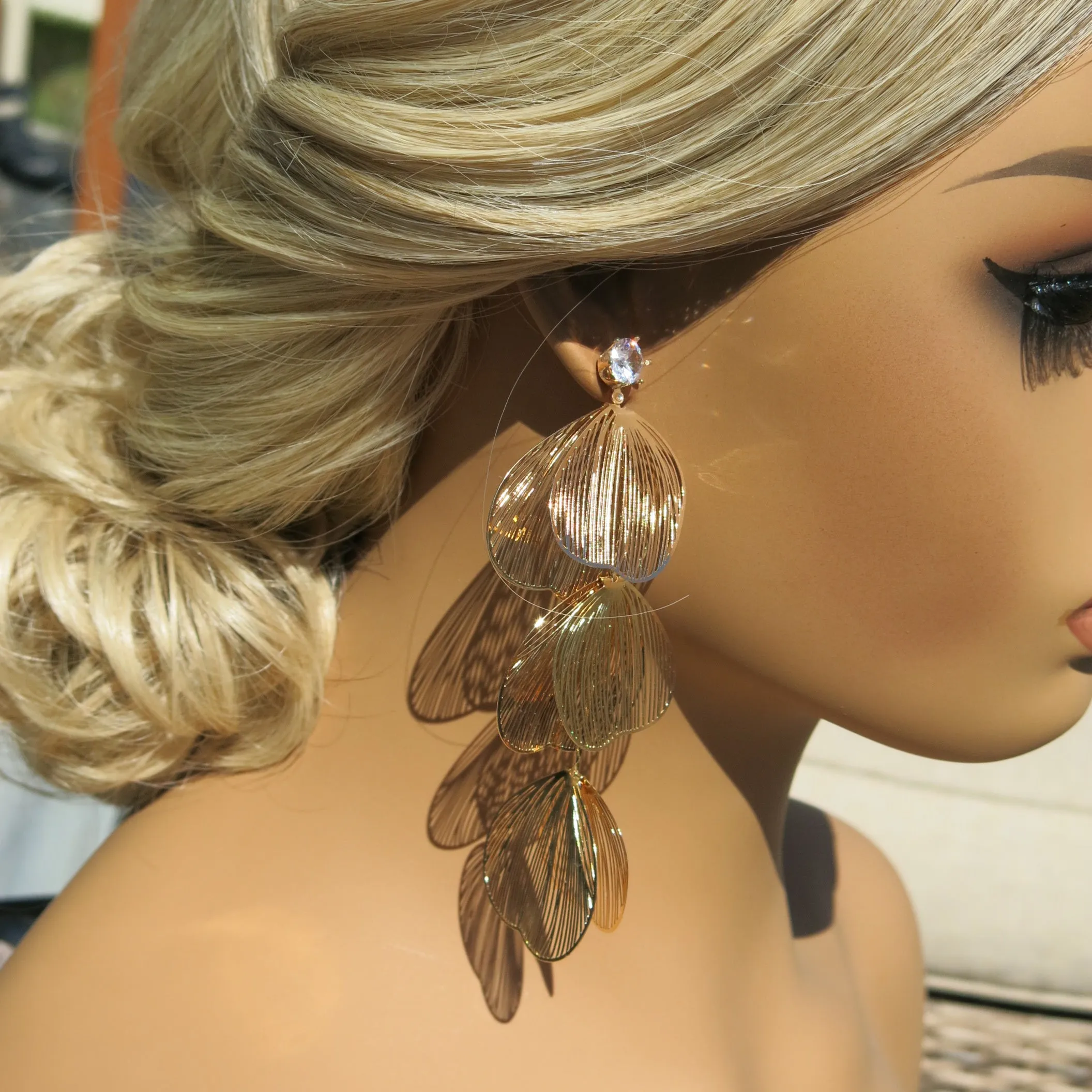 Long Dangle Y Necklace, Snake Chain Tie Necklace, Floral Deep V Bridal Necklace, Two Flower Hair Comb, or Large Flower Earrings